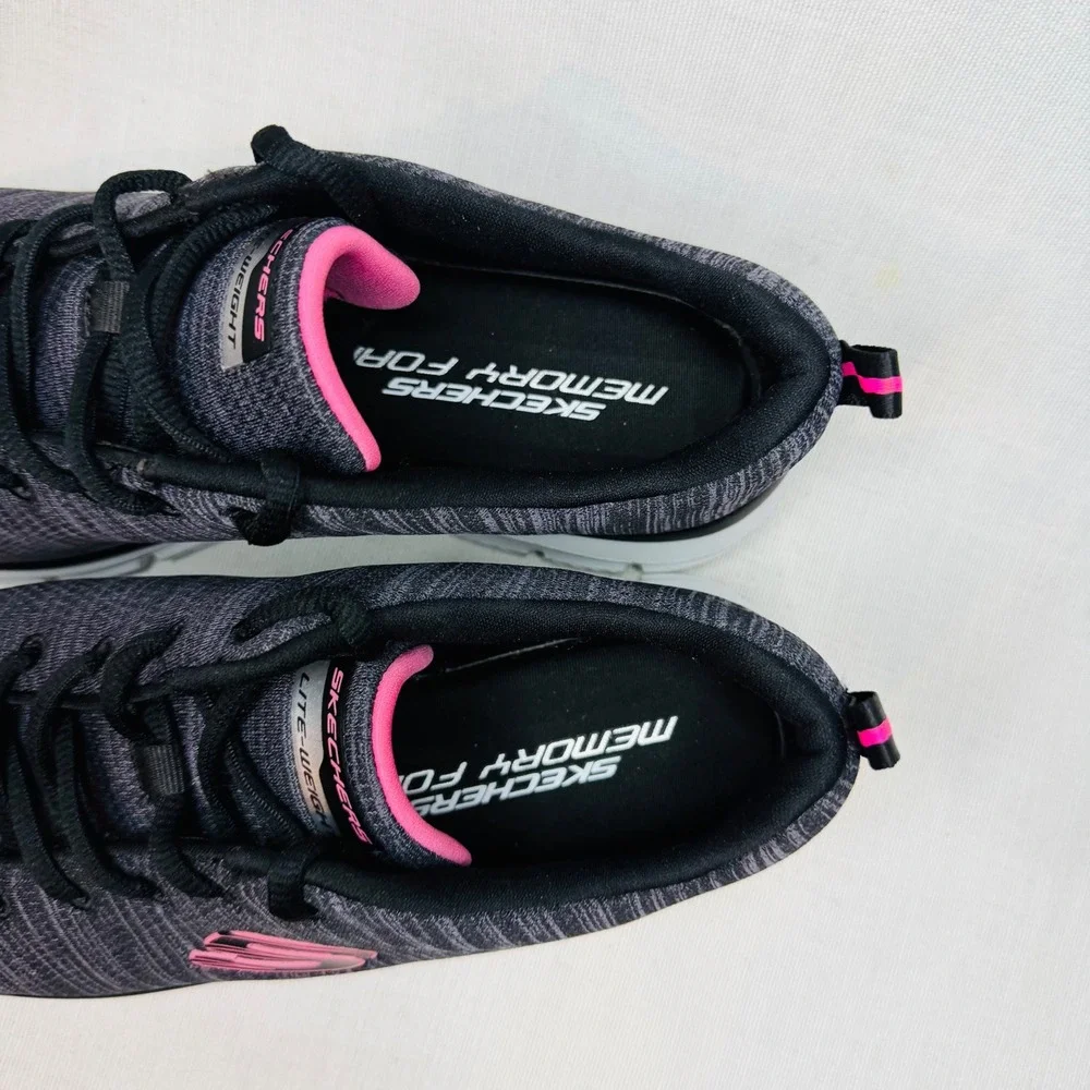 Skechers Lite-Weight Memory Foam Sneakers Charcoal Pink Grey Athletic Shoes